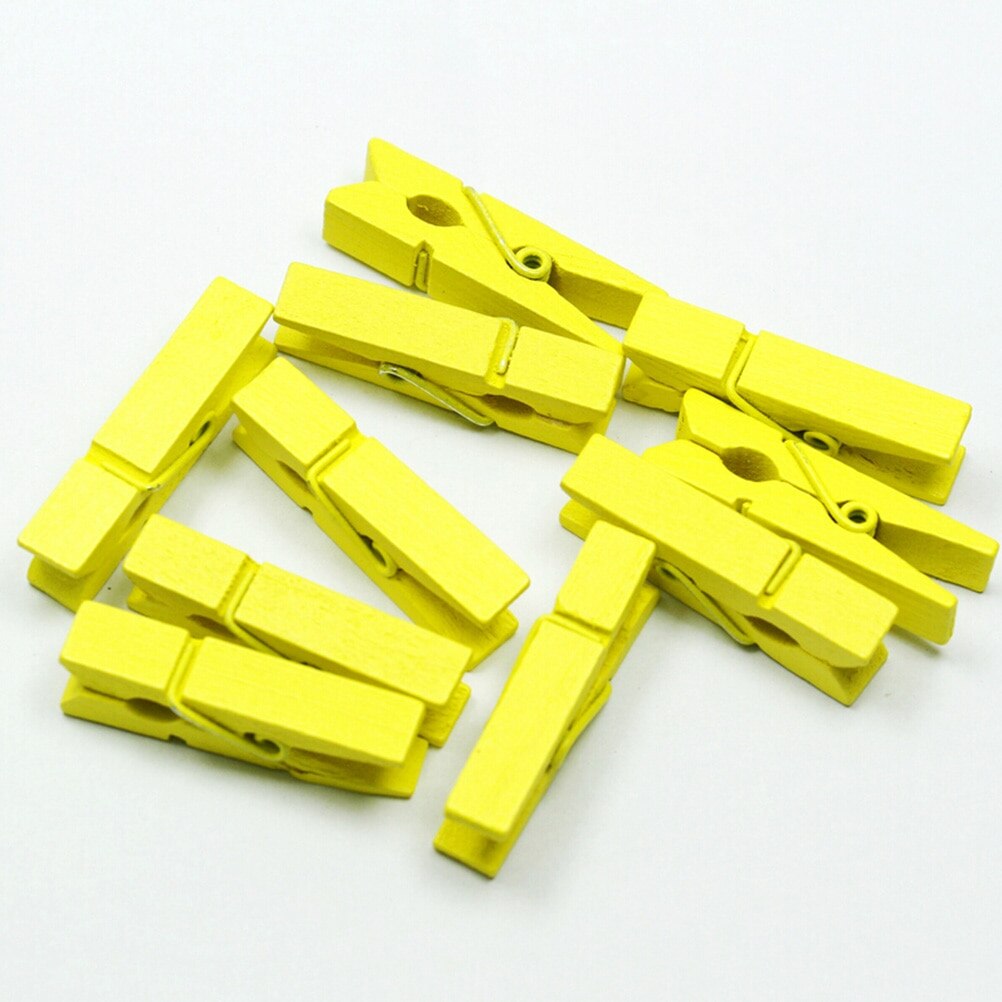 20Pcs Kleine Mine Size 35Mm Mini Natuurlijke Houten Clips Voor Foto Clips Wasknijper Craft Decoratie Clips Pinnen: YELLOW
