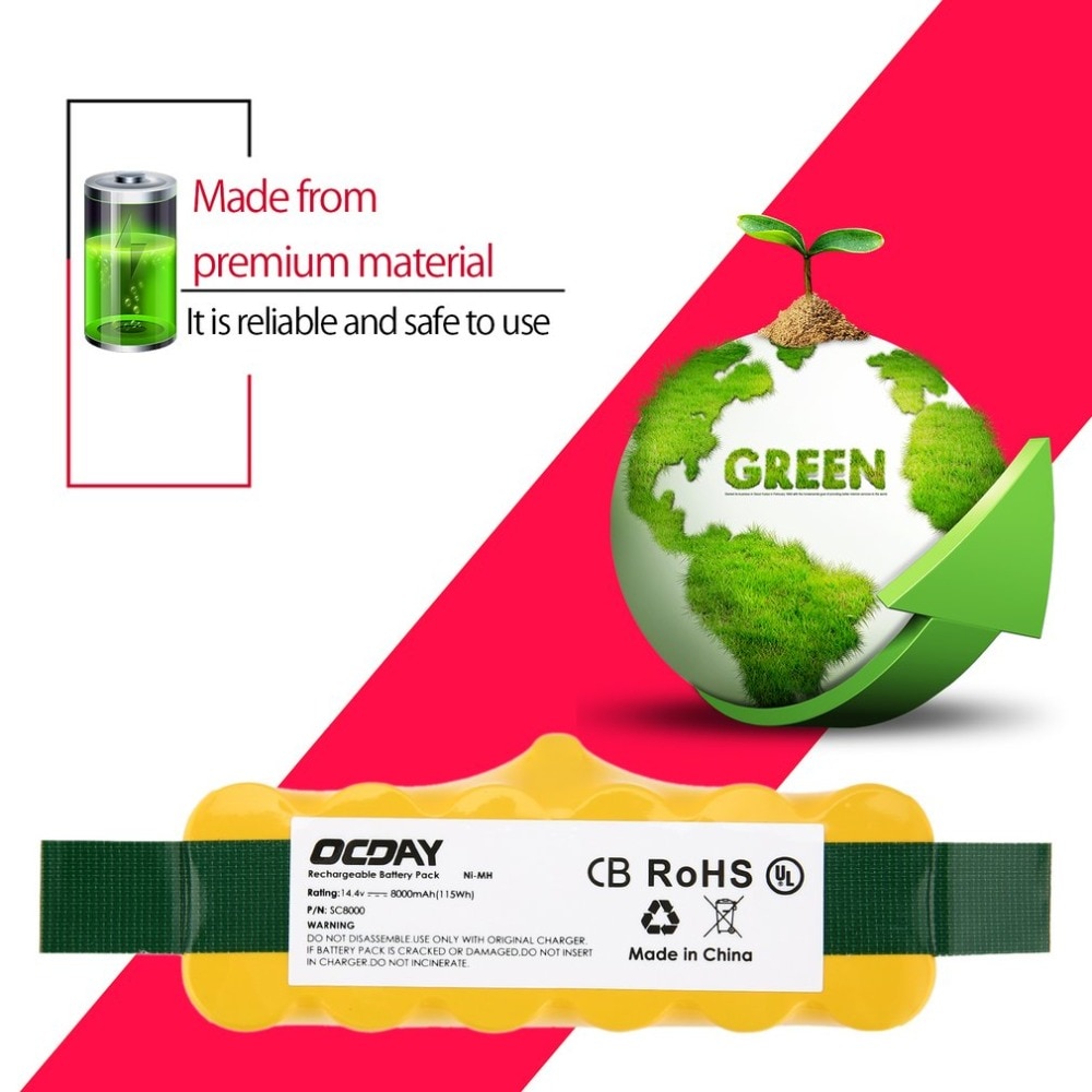 14.4V Ni-MH Vacuum Cleaner Rechargeable Battery Pack Suitable for Irobot Roomba Vacuum Cleaner Parts 3800/4500/4800/6000/8000mAh