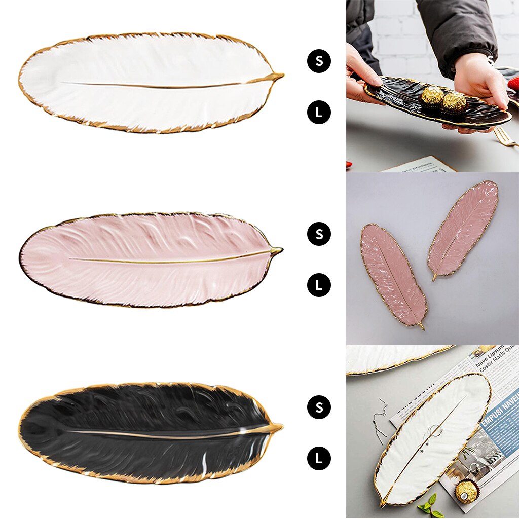 Luxury Jewelry Dish Tray Ceramic Tray Leaf Shape Dinnerware Plate Organizer