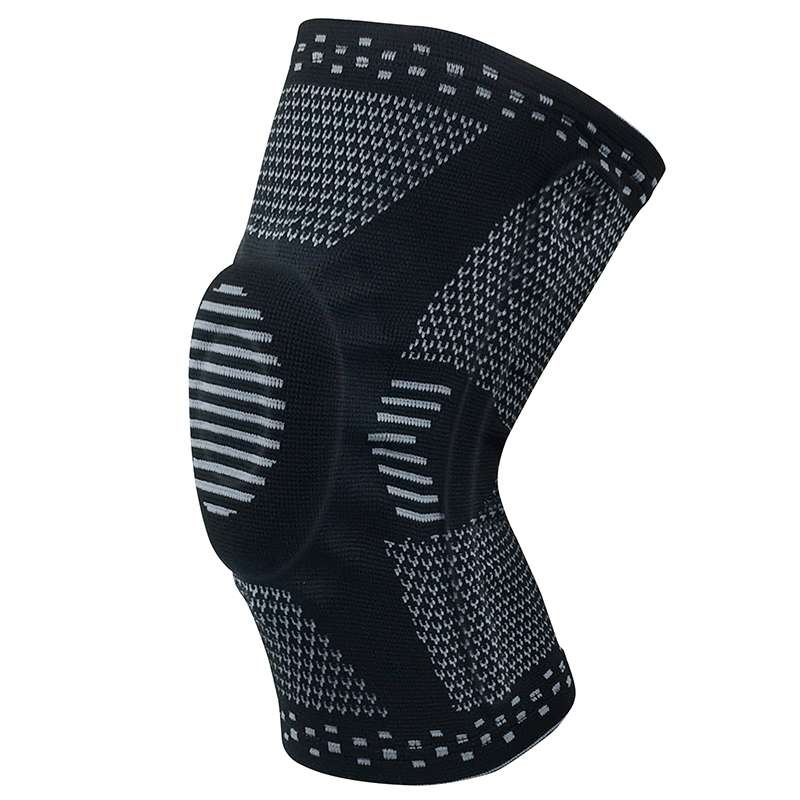 1 st patella knäskyddsstöd silikon fjäder knäskydd basketstickad kompression elastisk knä ärm stöd sport: Svart / Xl