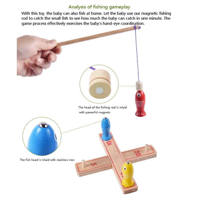 2 in 1 Wooden Multifunctional Toy Magnetic Fishing Game Board Throwing Ring Game Toy