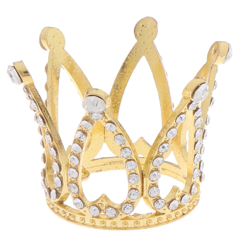 Mini kronprinsesse topper krystal perle tiara børn hår ornamenter til bryllupsfødselsdagsfest kage dekorationsværktøjer: Guld