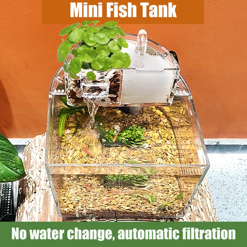 Acrylic Mini Fish Tank Small Ecological Landscape Betta Tropical Fish Aquarium Tanks Water Filtration Home Office Decor