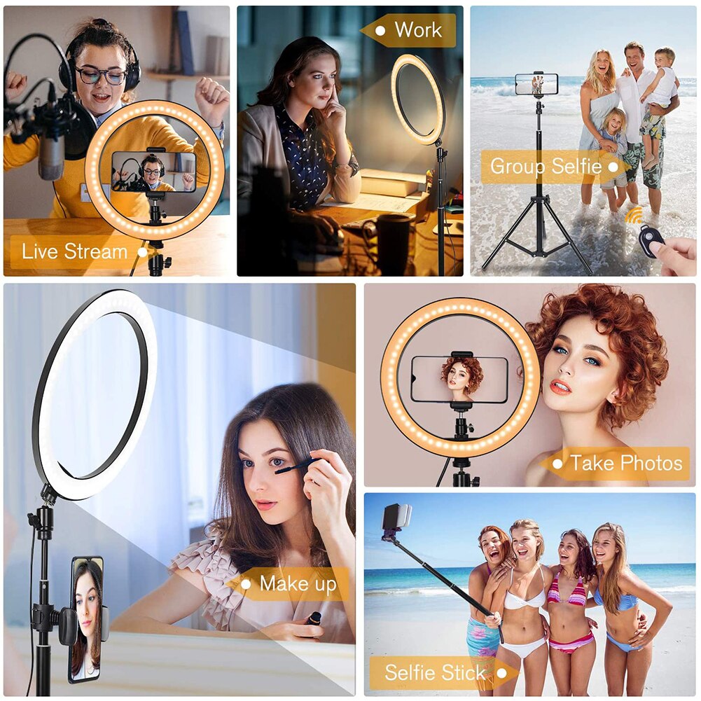 10 "LED Selfie Ring Licht mit Telefon Halfter Schreibtisch Stativ Versenkbare Einbeinstativ für Dimmbare Kamera Telefon Video Foto