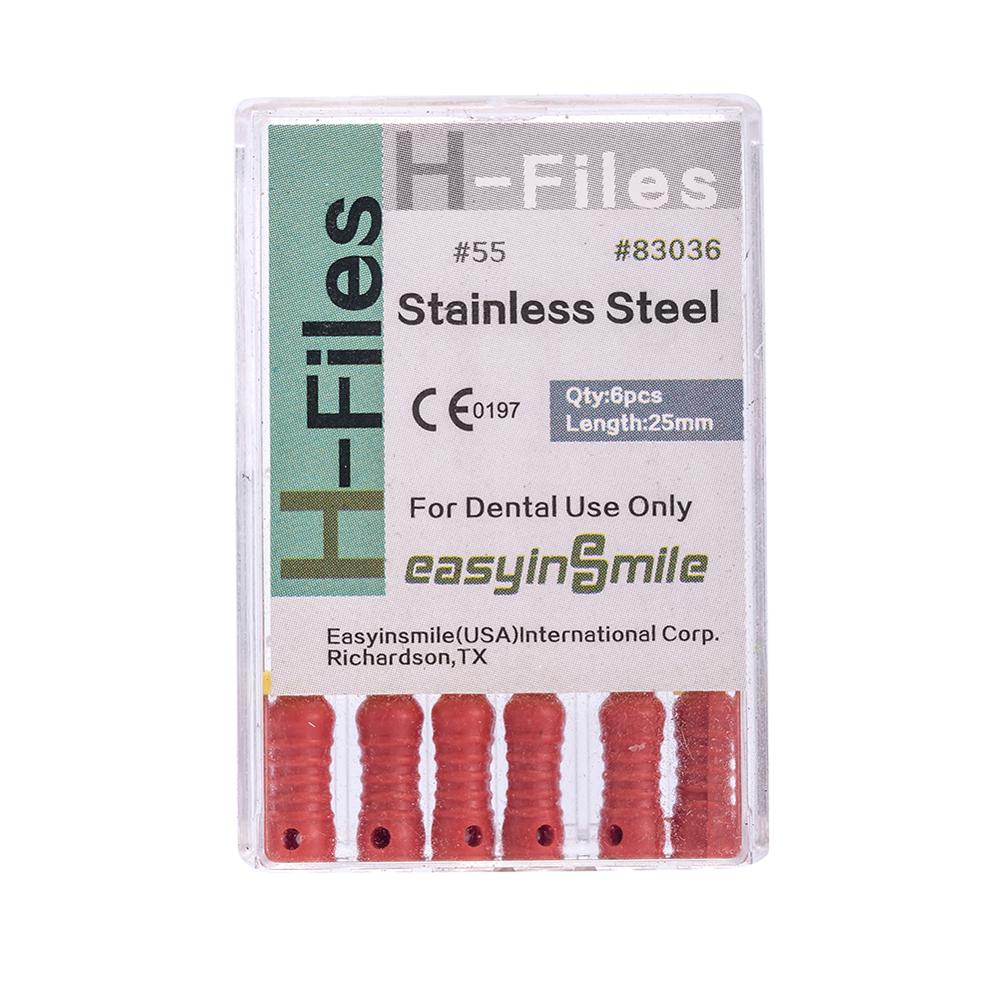 10Packs Dental Endo Stainless Steel Root Canal Endodontic H-Files Reamers Hand Use 25mm EASYINSMILE 6Files Per Pack: Size 55