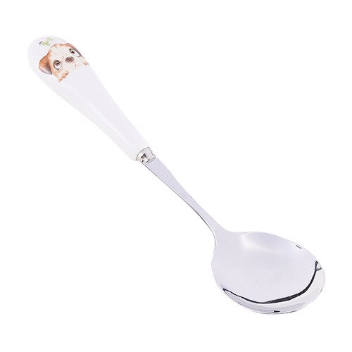 Stainless Steel Ceramic Spoon White Portable Pudding Dessert Fruit Spoons Household Cartoon Children's Soup Rice Spoon: dog