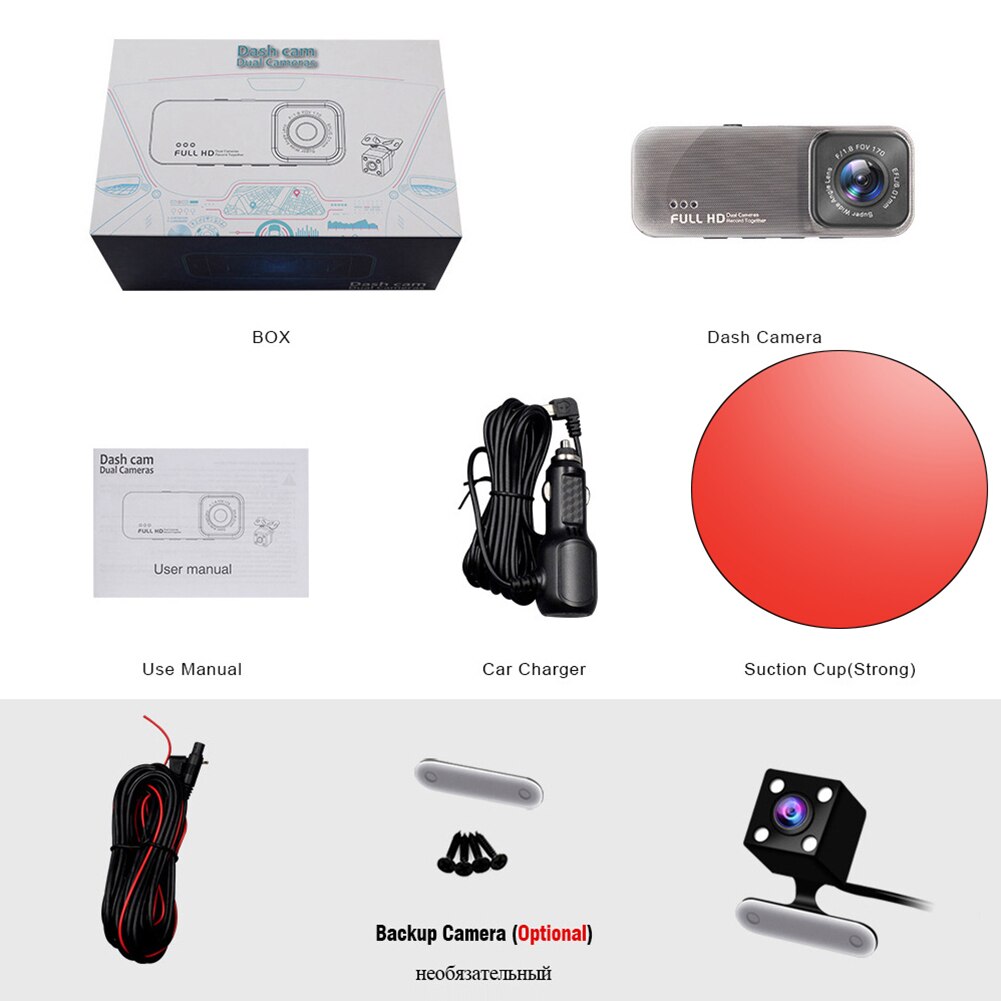 Camera met dubbele lens videorecorder apparaat full hd lusopname sensor dashcam registrar nachtzicht gadgets