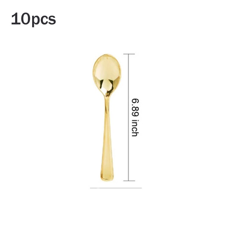 60 stuks/partij bronzing gouden stippen plastic wegwerp servies voor bruiloften, feestjes, plastic bordjes, bekers, gala-feestdecoraties: 10pc- lepels