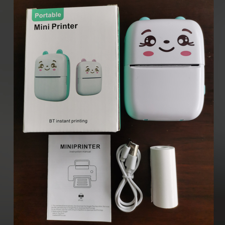 Portable thermal printer mini cat print photo pocket thermal label printer 58mm printing wireless Bluetooth Android iOS printers: Yellow
