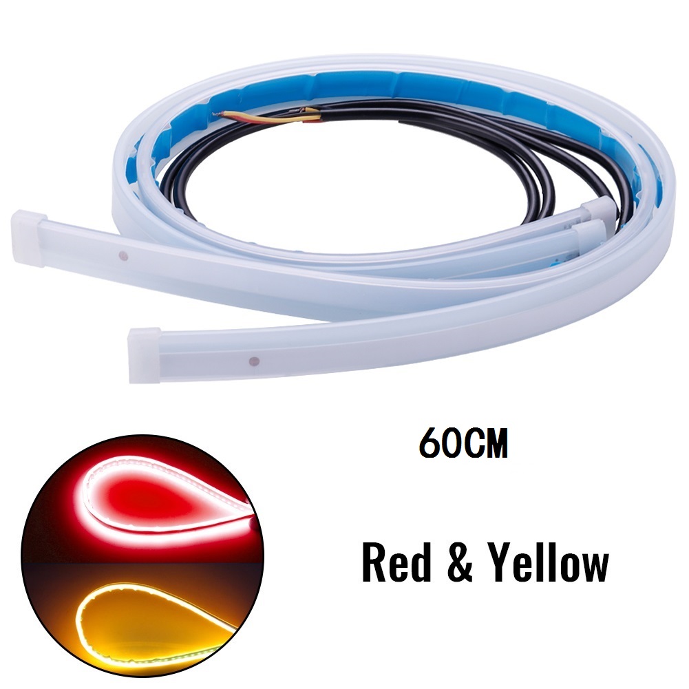 2Pcs Motorcycle DRL Daytime Running Light Waterproof Universal 12V Auto Headlight Sequential Turn Signal Yellow Flow Day Light: 60CM Red Yellow
