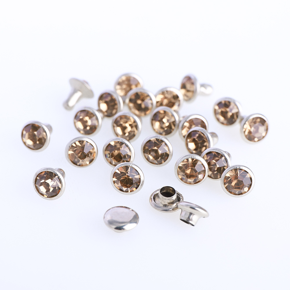 Juego de tachuelas de diamantes de imitación para manualidades, juego de tachuelas de Cristal AB de 6/8mm para manualidades, bolsa de ropa, broca de cuero, 100: 8MM / Light Colorado Topaz