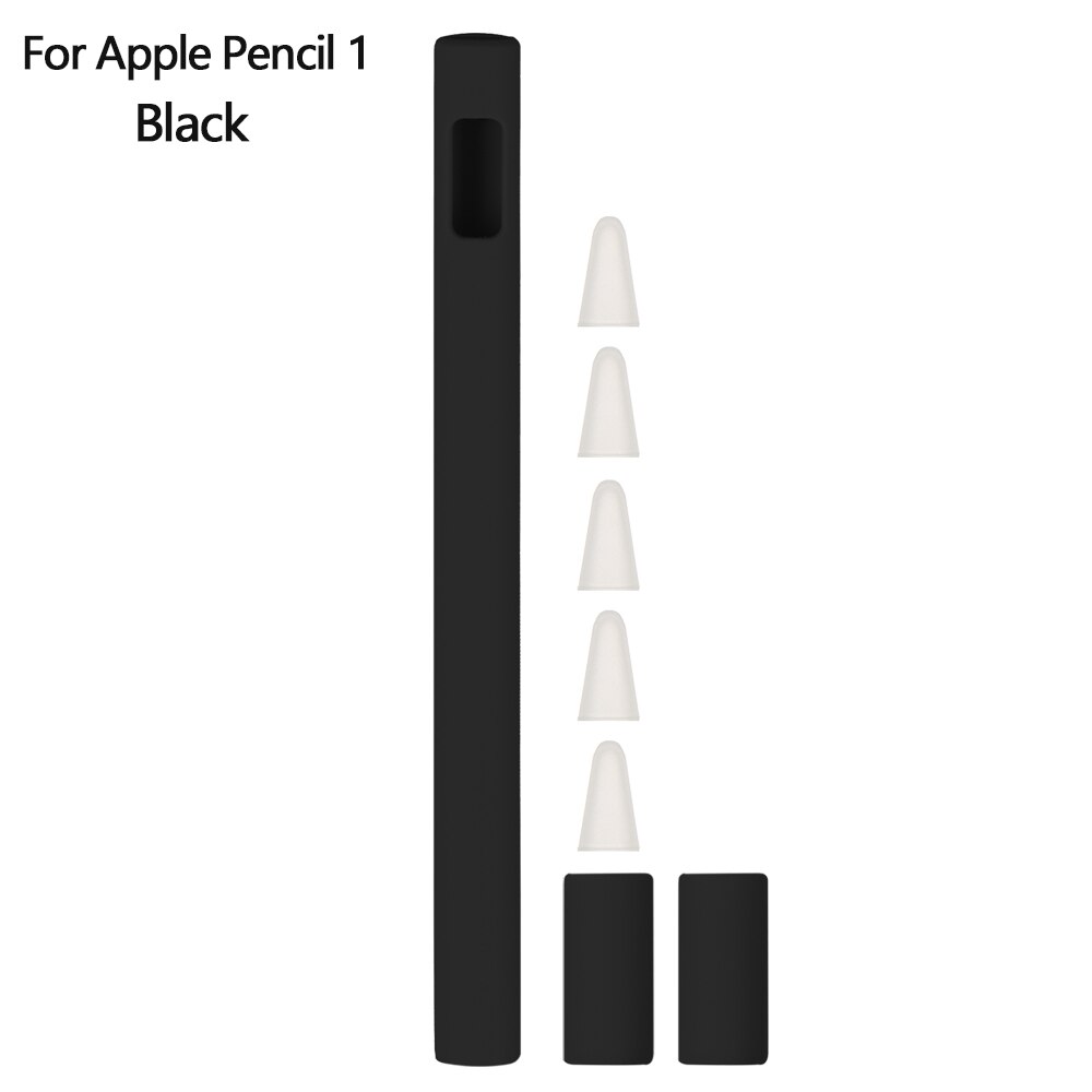 1 Juego de estuche para lápices de silicona, cubierta de la pluma táctil, Carcasa protectora para lápiz Apple 2/1: For Pencil 1 Black