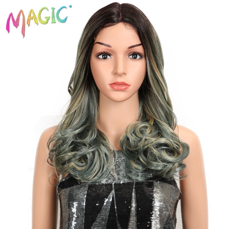 MAGIC Hair Synthetic Lace Front Wigs For Black Woman Ombre Natural Wave 20"Inch Bob Wigs Heat Resistant I Part Wig For Women