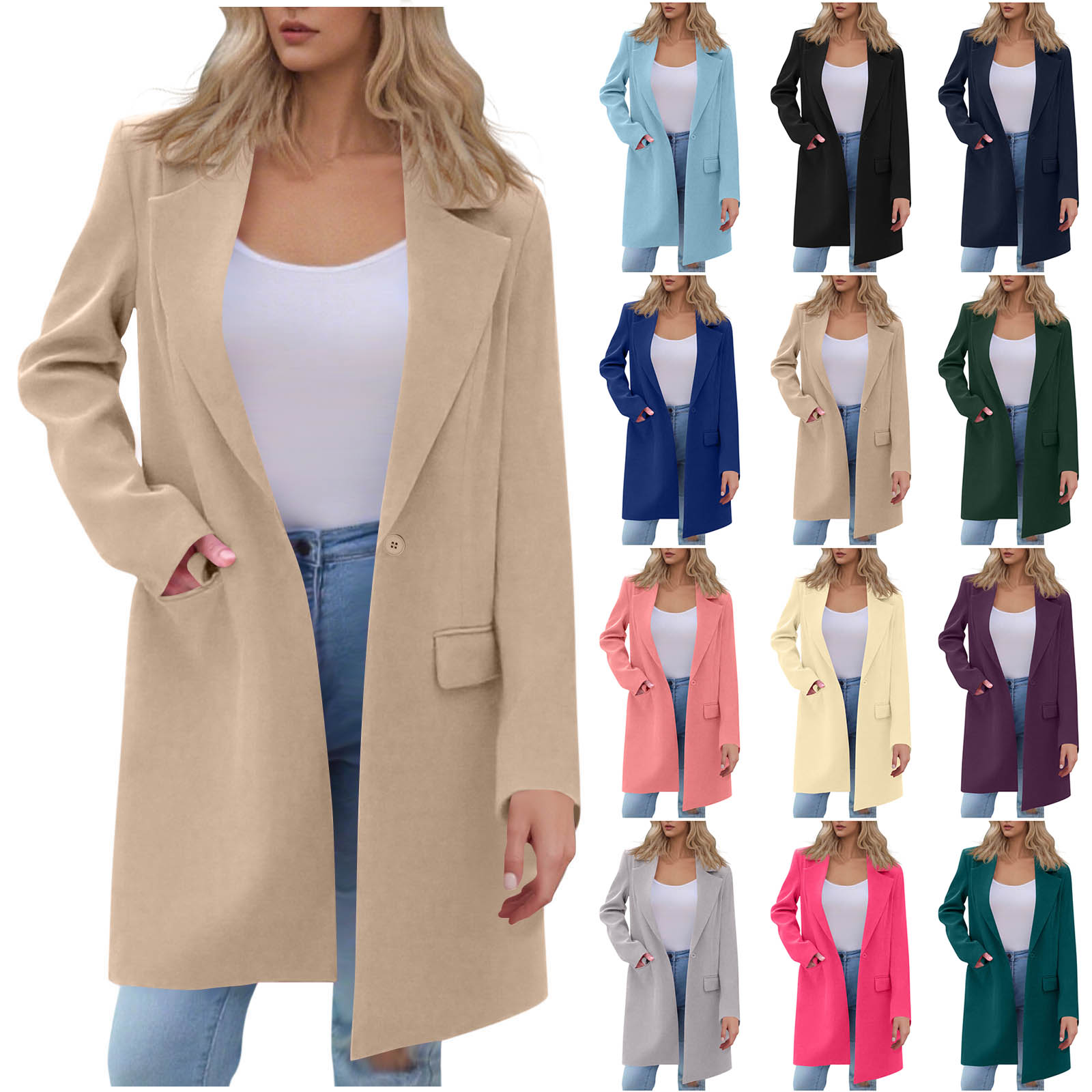 Plus size lange trenchcoats kvinder pink uldblanding lange jakker til kvinder peacoat efterår vinter vindjakke