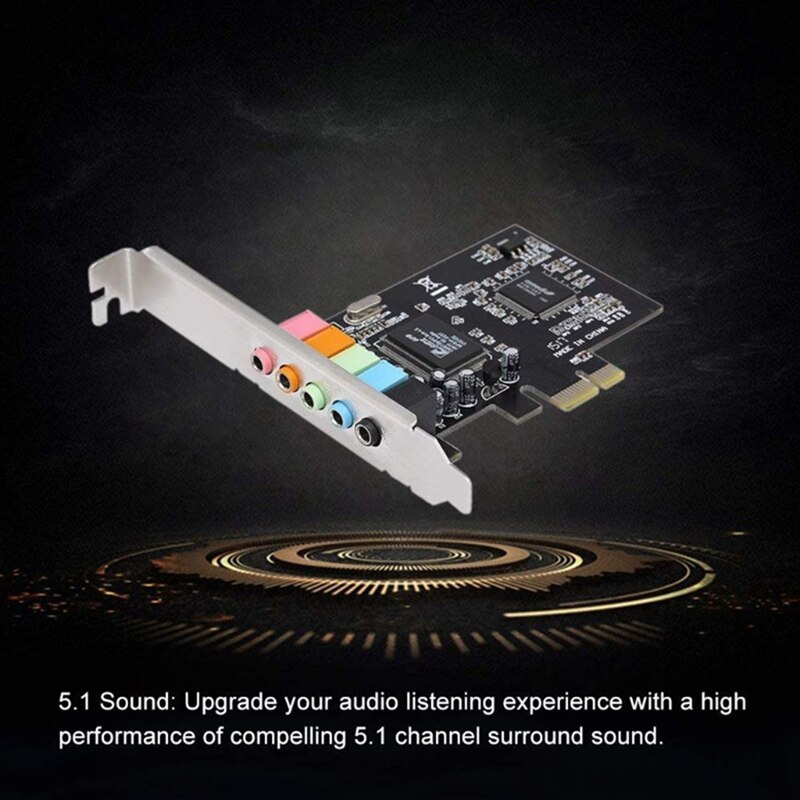 PCIe Sound Card 5.1, PCI Express Surround Card 3D Stereo Audio with High Sound Performance PC Sound Card CMI8738 Chip
