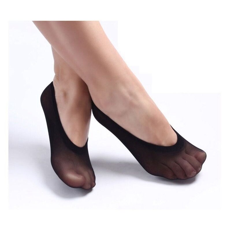 10 par usynlige liner sokker kvinder no show peds low cut anti-skrid bund bue sokker: Sort