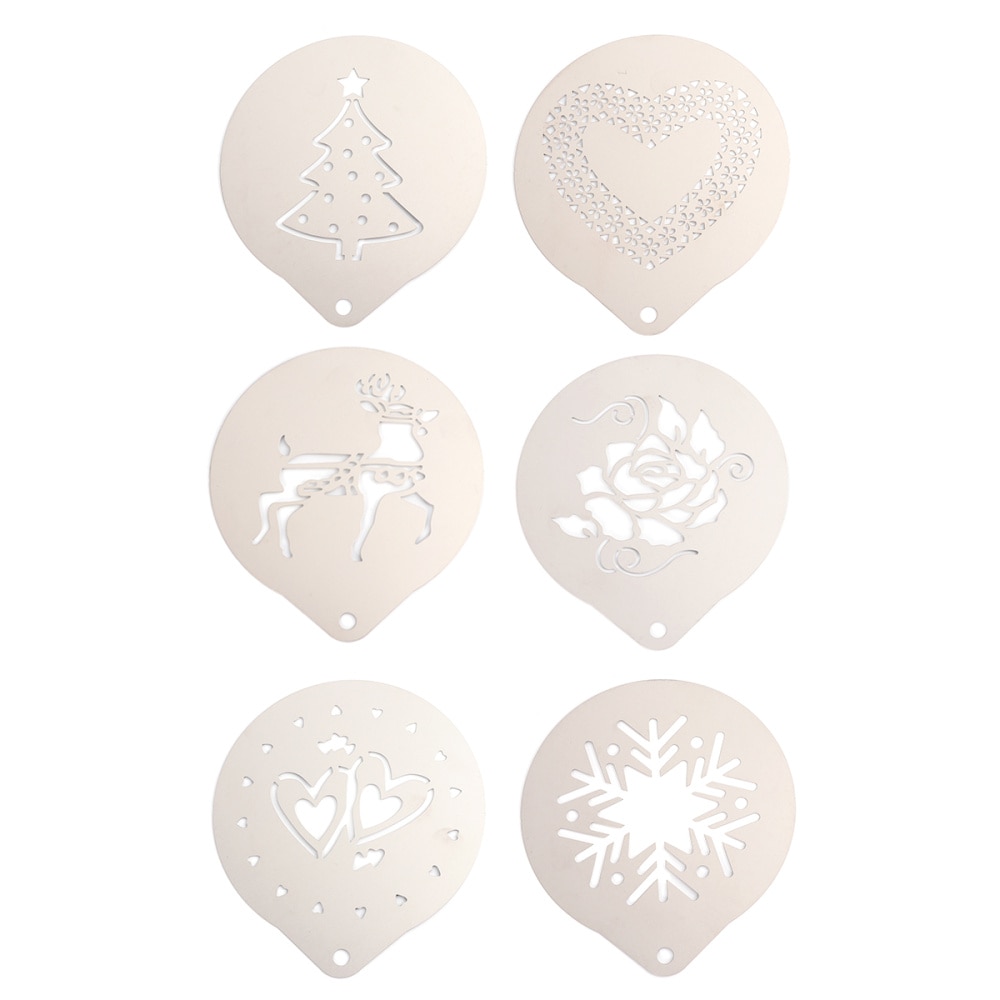 1 Set of 6pcs Coffee Stencils Stainless Steel DIY Cappuccino Latte Milk Foam Art Template Printing Model (Assorted Style 1)