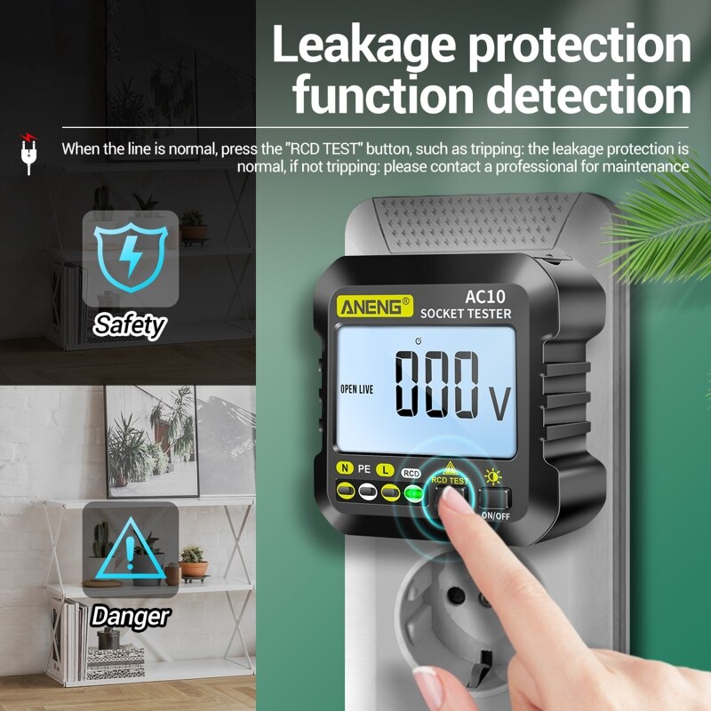 Compact Outlet Tester Voltage Detector Socket Tester Circuit Analyzer Wall Plug Leakage Tester Electricity Line Fault