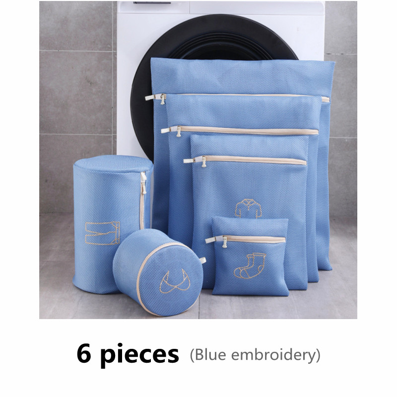 Conjunto de bolsa de lavandería bordada, bolsa para lavar ropa interior, sujetador, bolsas de lavado, cesta de lavandería de malla de poliéster, Kits de lavado plegables para el hogar, 1 Juego