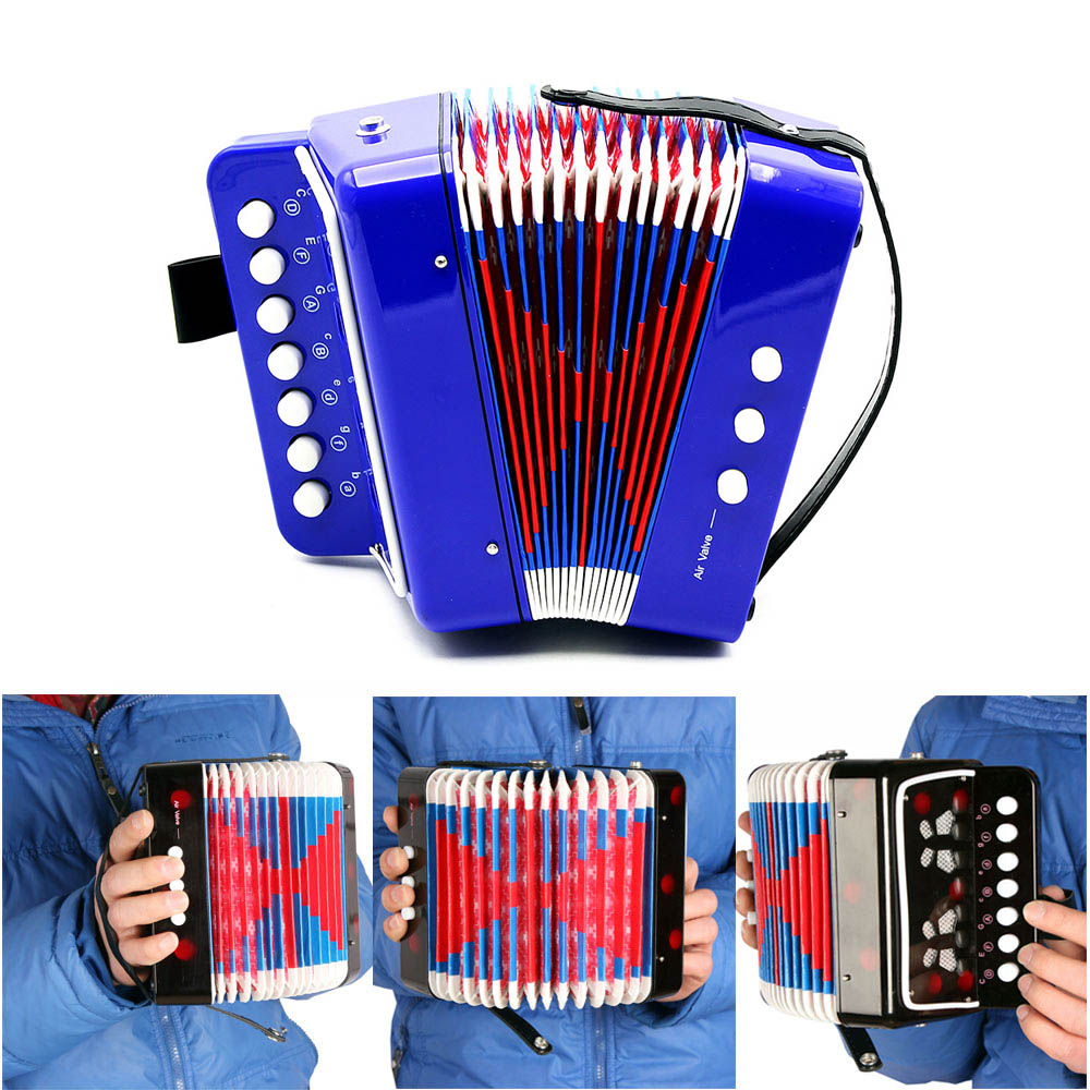 7-Key Accordeon 2 Bass Mini Accordeon Educatieve Muziekinstrument Rhythm Band Voor Kinderen Zwart/Rood/Blauw (Optioneel)