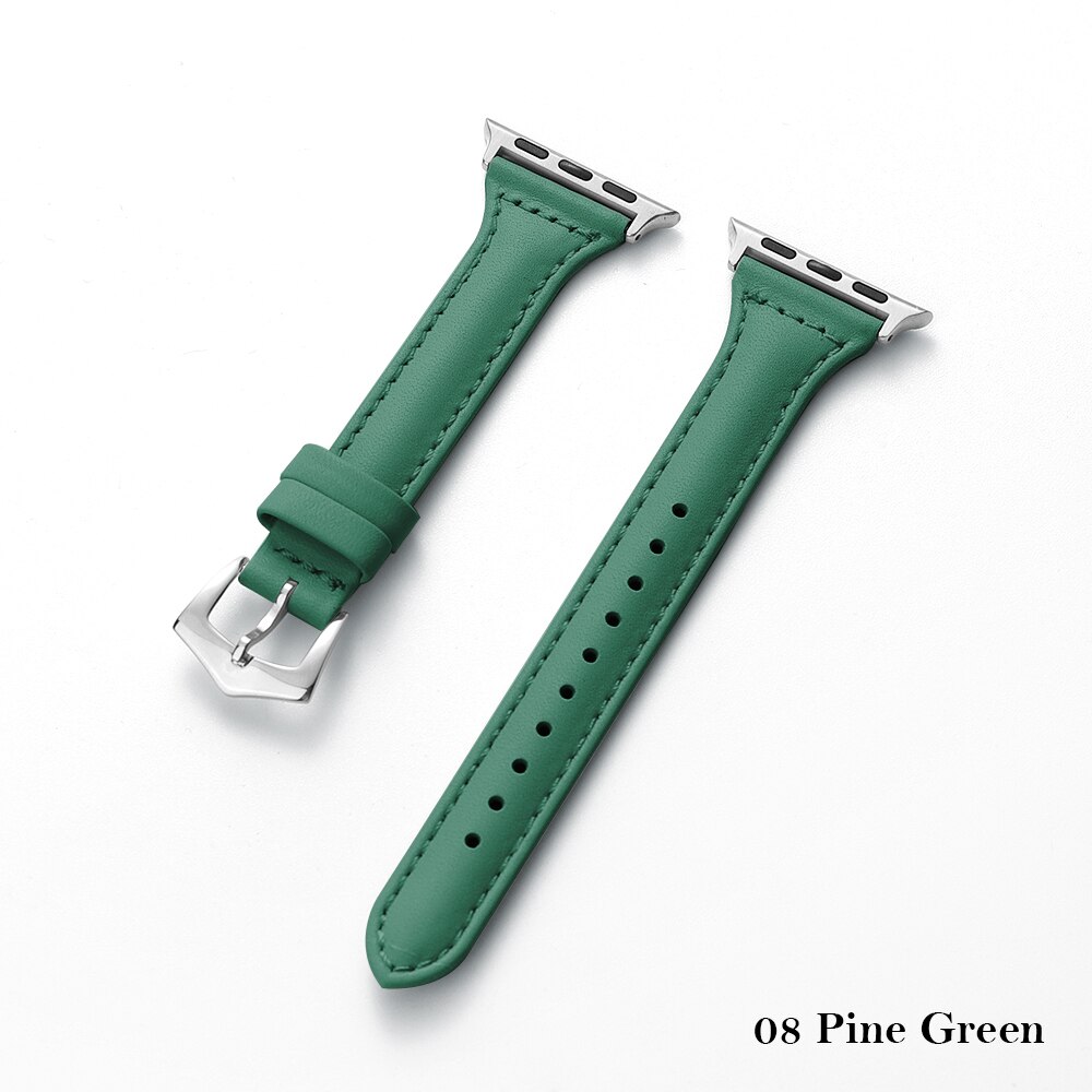 Lederen Band Voor Apple Watch Band 44Mm 40Mm 42Mm 38Mm Iwatch Armband Series5 4 3 2 1 Armband Vervanging Accessoires: Pine Needle Green / 38mm or 40mm