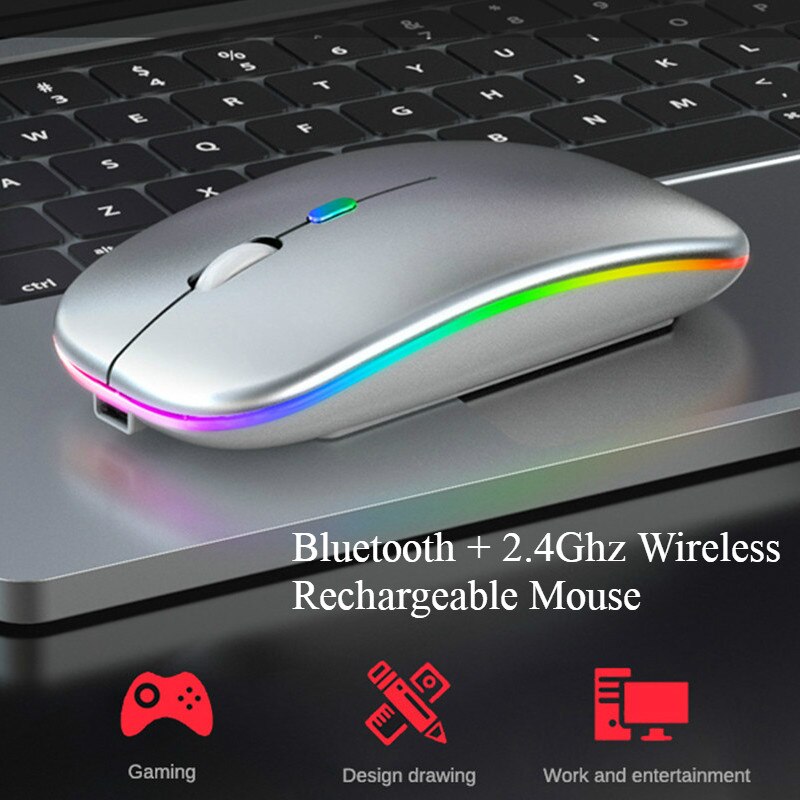 Bluetooth Muis Draadloze Oplaadbare Dual Mode 2.4G Draadloze Muis Stille 1600 Dpi Ergonomische Muis Voor Computer Pc Laptop