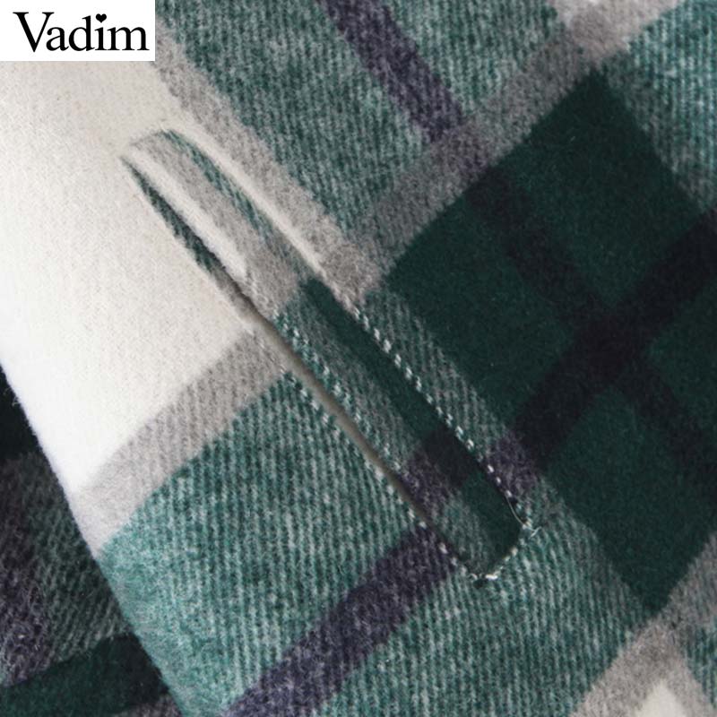 Vadim women plaid oversized jacket checkered pockets loose style long sleeve coat female outwear warm causal tops CA557