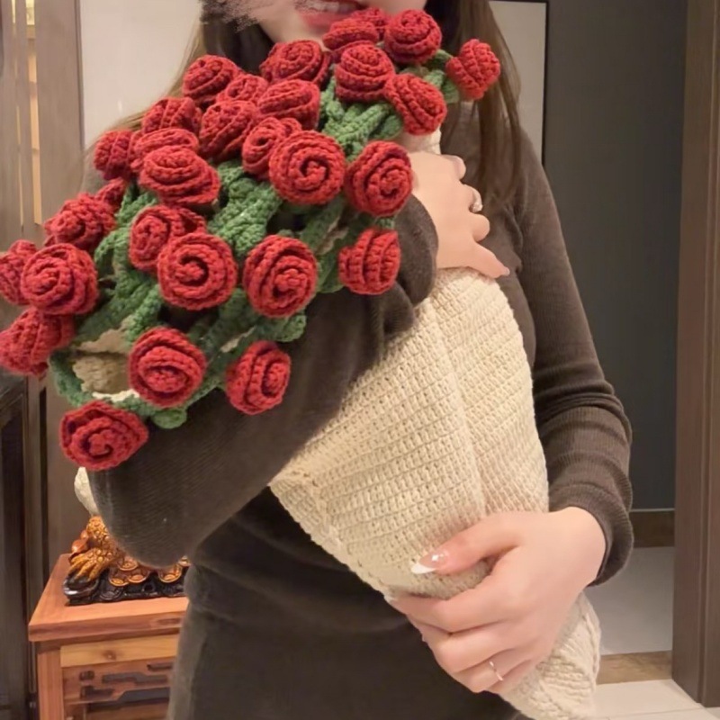 (Productos terminados) Manta tejida hecha a mano con ramo de flores, manta con ramo de rosas, manta suave tridimensional para abrazar flores: Borgoña