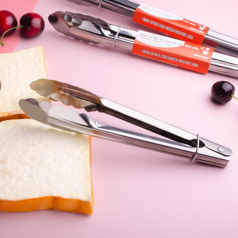 Stainless Steel Cooking Tongs Non-Stick Barbecue Tongs Bread Tongs Salad Serving Tong Anti Heat Bread Clip BBQ Tool
