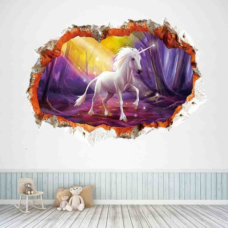 Bos Eenhoorn Muursticker Voor Kinderkamer Kinderen Paard Hoofd Slaapkamer Woonkamer Decor 3d Effect Muurstickers Art Mural