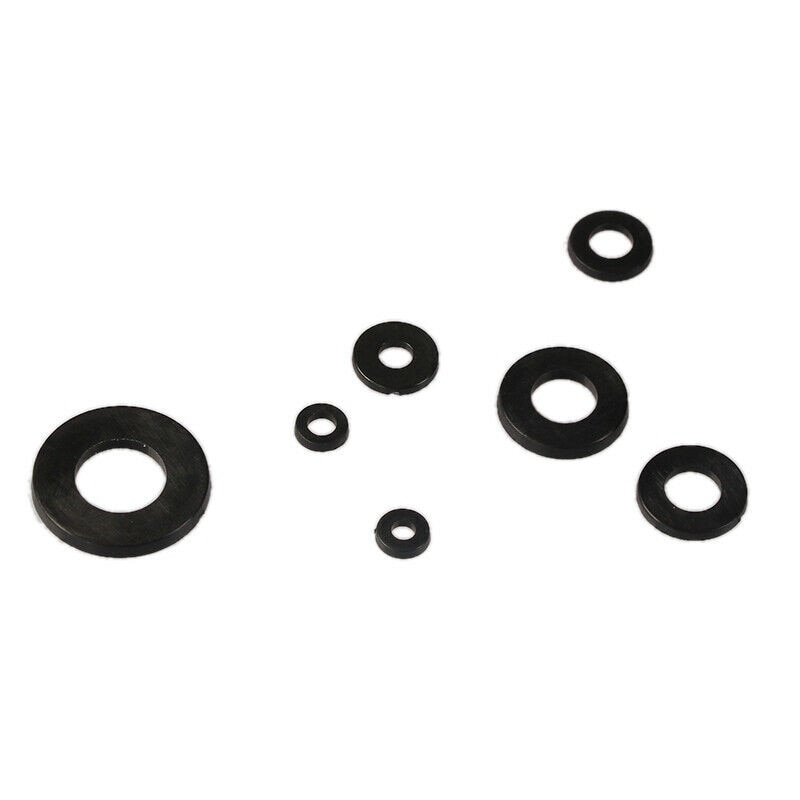250 stk svart nylon gummi flat ringe  m2-m8 skive pakninger reparasjonsverktøy sett erstatning