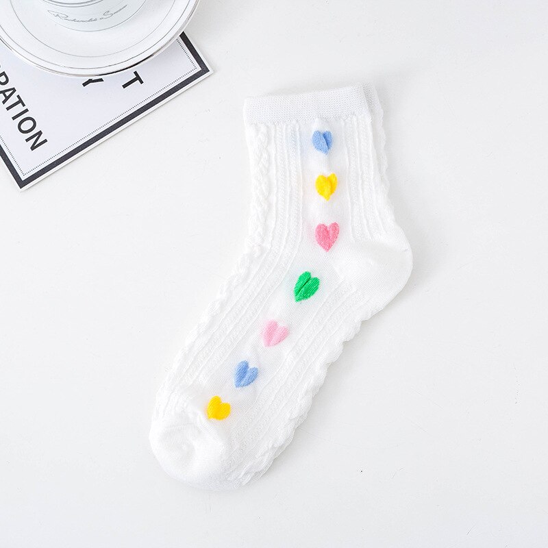 1 par de novas meias de coração bonito feminino curto kawaii listrado estudante meias cor sólida vermelho coração meias esportivas socks socks socks socks: bai-love-zhong