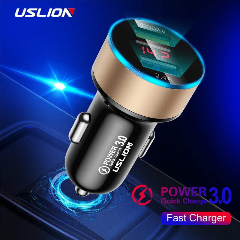 USLION 3A Mini Dual USB Car Charger For iPhone 11 XS MAX USB Fast Car Charging Mobile Phone Charger Adapter for Samsung Xiaomi