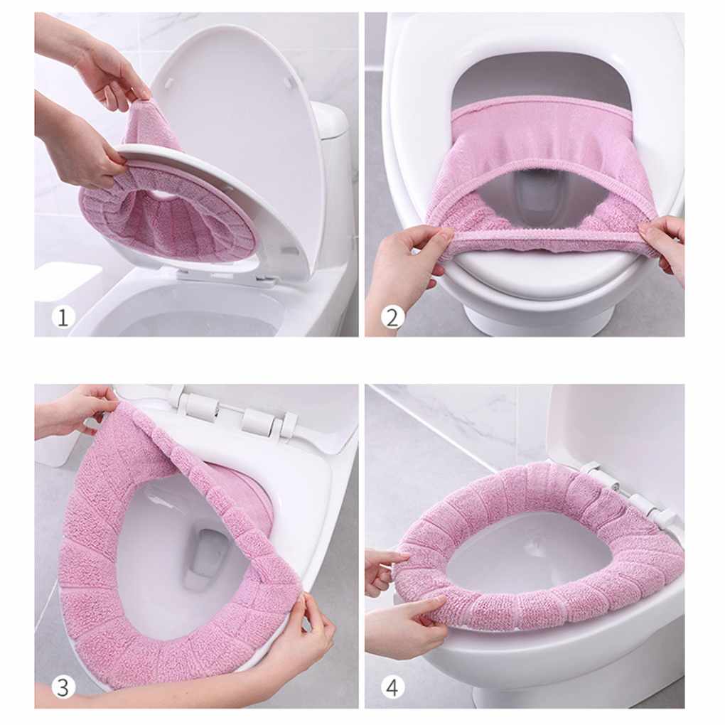 1pc Bathroom Soft Thicker Warmer Stretchable Washable Cloth Toilet Seat Cover Closestool Pads Bathroom Toilet Decor Accessories