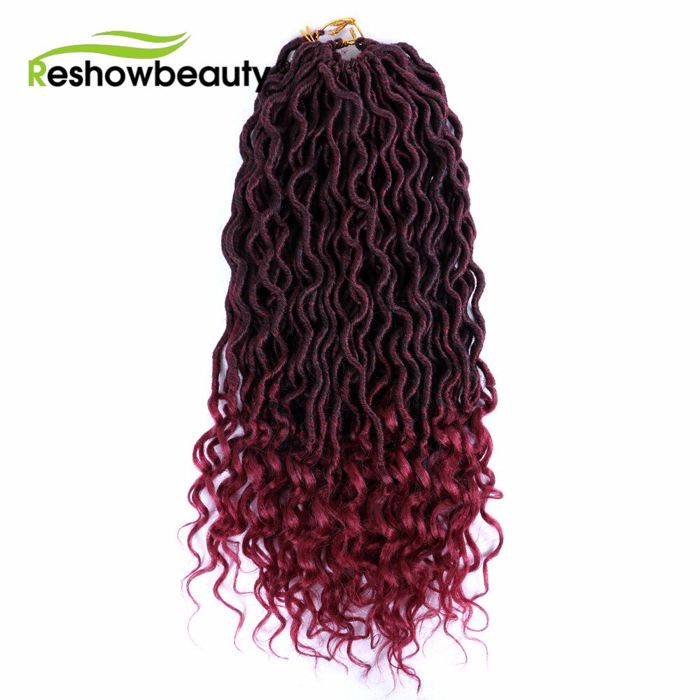 Virkade flätor faux locs lockiga ändar syntetisk vridning för kvinnor 18 tum 24 trådar 70 gram reshowbeauty: T1b/ vinrött