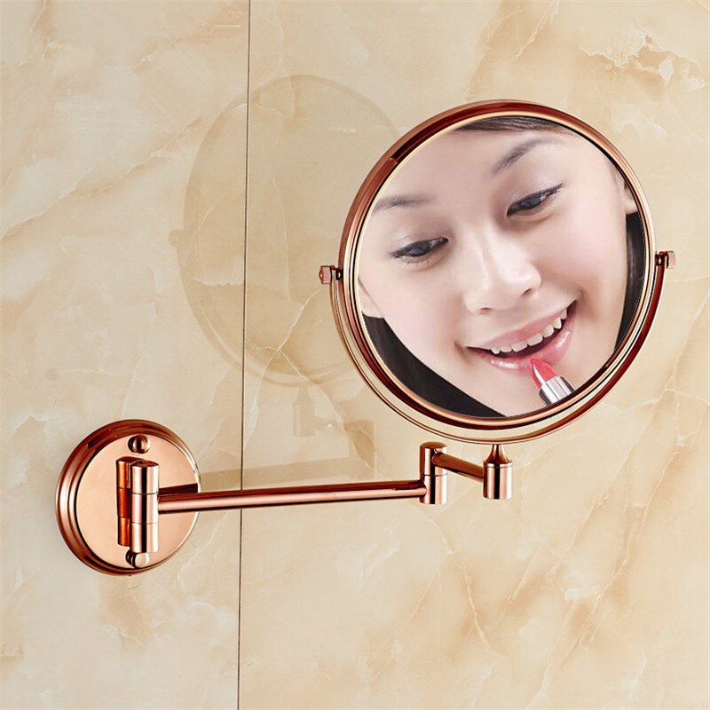 Miroir de bain en laiton 8 pouces | Miroir grossissant de salle de bains en or Rose, miroir de maquillage pliable et rétractable, matériel de bain à double face
