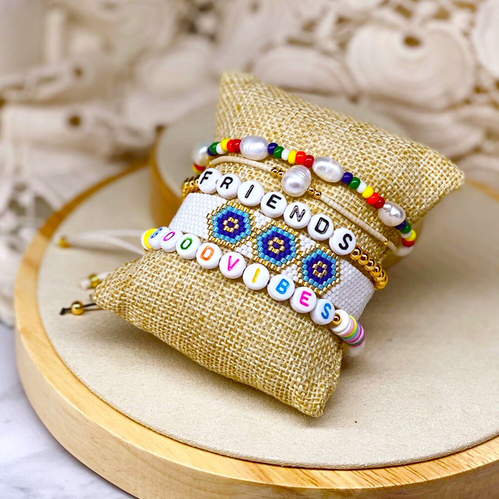 andare2boho Donne Del Braccialetto dell'occhio diabolico Del Braccialetto MIYUKI Lettera Monili della Perla Reale Fadeless Oro di colore in Rilievo Pulseras Mujer 2020 Handmad: Default Title