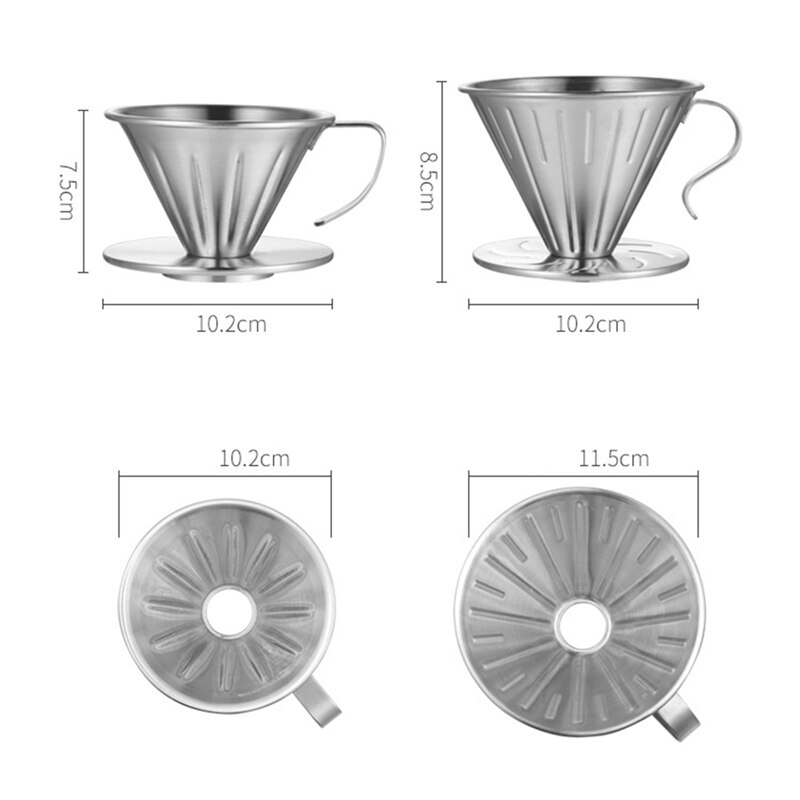 2-Piece Coffee Filter Cup Drip Cup Hand-Made Coffee Cup Stainless Steel Drip Coffee Filter Cup