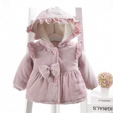 Kinderen Warme Winter Jassen Voor Baby Meisjes Baby Kids Ruche Boog Hooded Thicken Fluwelen Parka Prinses Uitloper Casaco S9796