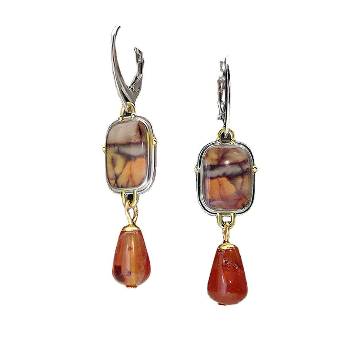 Jahrgang Pendientes Träne Orange verrotten Stein Ohrringe für Frauen Stamm Schmuck Geometrische Marmor aufbringen Tropfen Ohrringe
