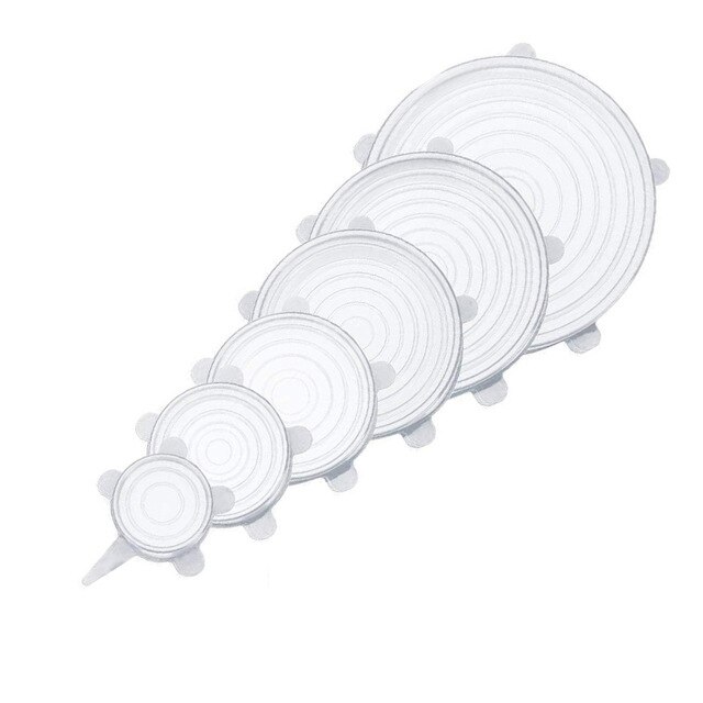 Couvercle alimentaire en Silicone, 12 pièces, rectangulaire, réutilisable, extensible, ajustable: Marron / 6PCS