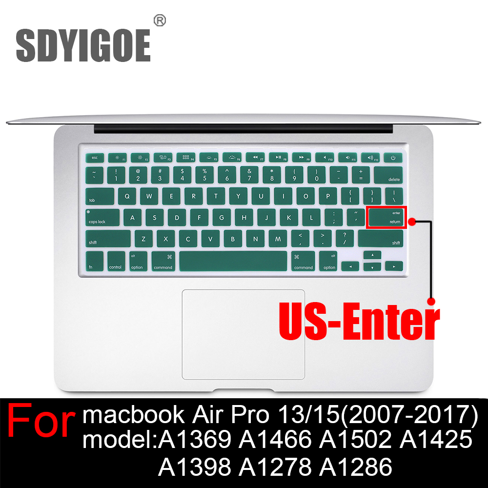 Laptop keyboard cover For macbook Pro13 Retian A1502A1425 15Pro A1398 Air13 A1466 A1369 Silicon Keyboard Cover protective film: US-Dark green