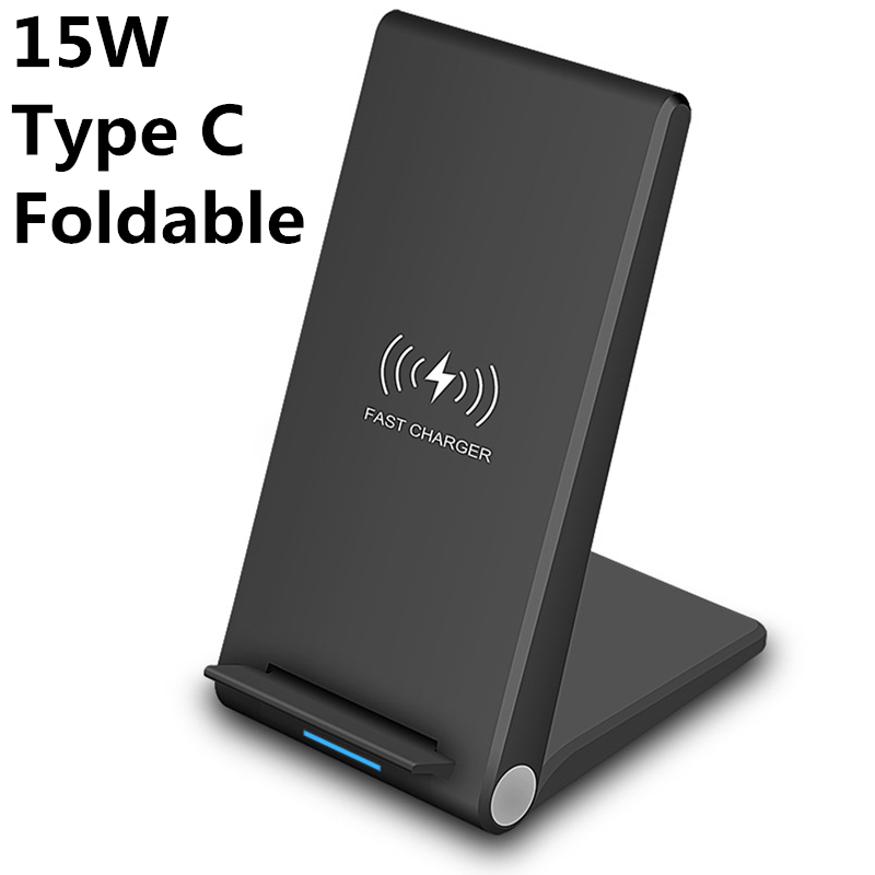 Dcae fast 15w qi draadloze oplader voor 10w 11 pro 8 x xr xs max  qc3.0 snellaadstandaard voor samsung  s20 s10 s9 usb-c: 15w type c opvouwbaar