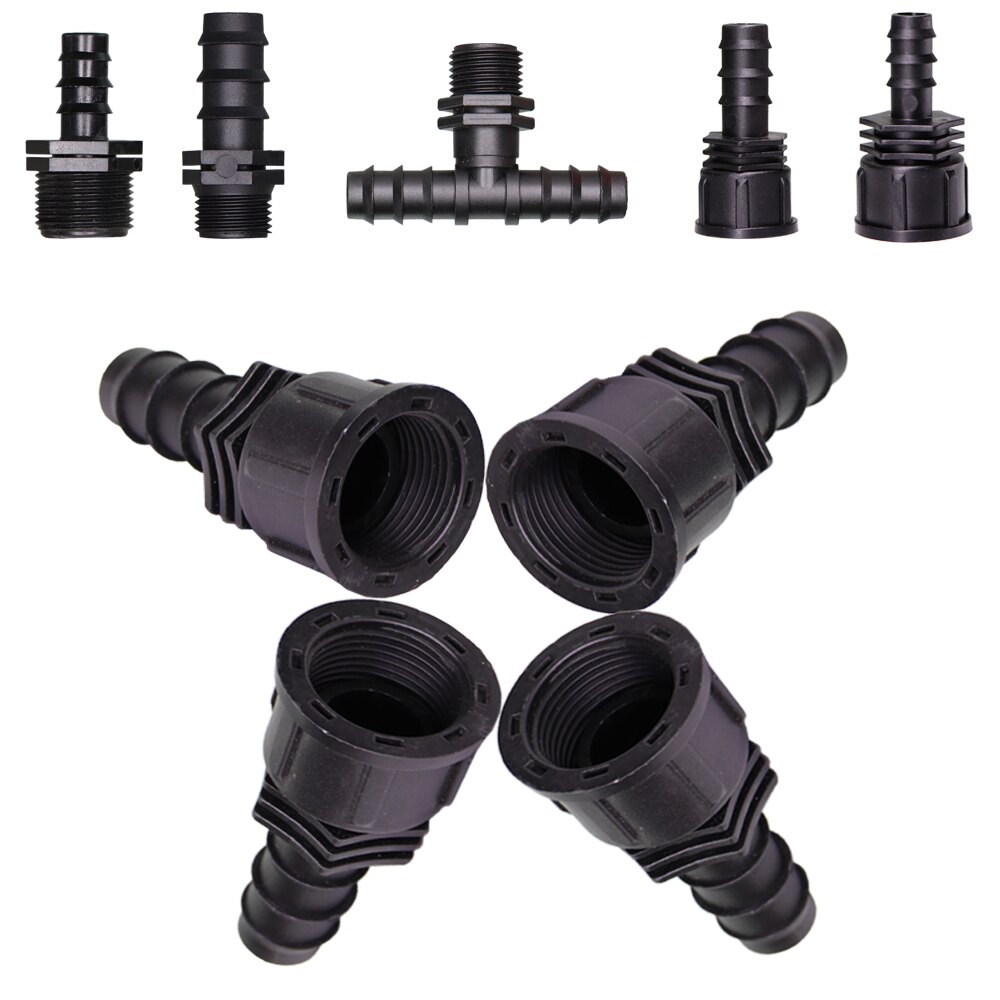 16 20 25MM 1/2" 3/4" Thread Connector to Barb 16mm 20mm PE Tubing Adapter Hose Joints Garden Drip Irrigation Coupling Fittings