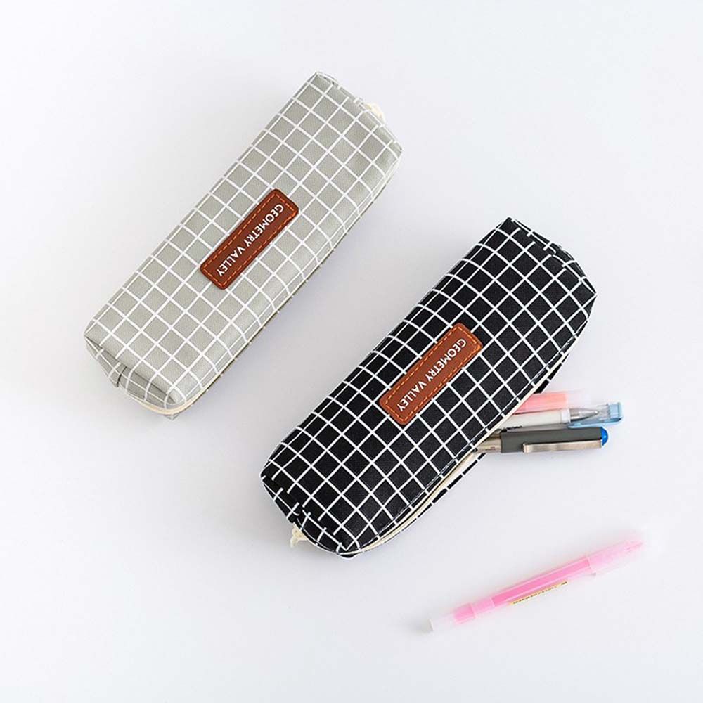 Meisjes Jongens Briefpapier Tas Schoolbenodigdheden Korte Stijl Geometrie Rooster Pen Houder Potlood Pouch Canvas Etui Pen Case