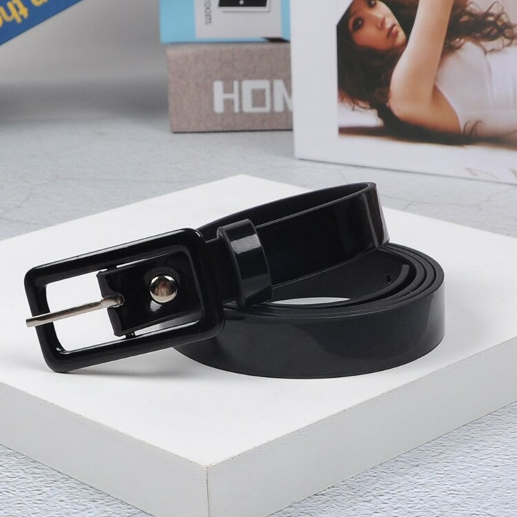 ! Cinturón de mujer con hebilla metálica de cuero amarillo rojo y negro, Cinturón fino para Vestido vaquero, cinturones de cintura para mujer, cinturón de 100CM: black