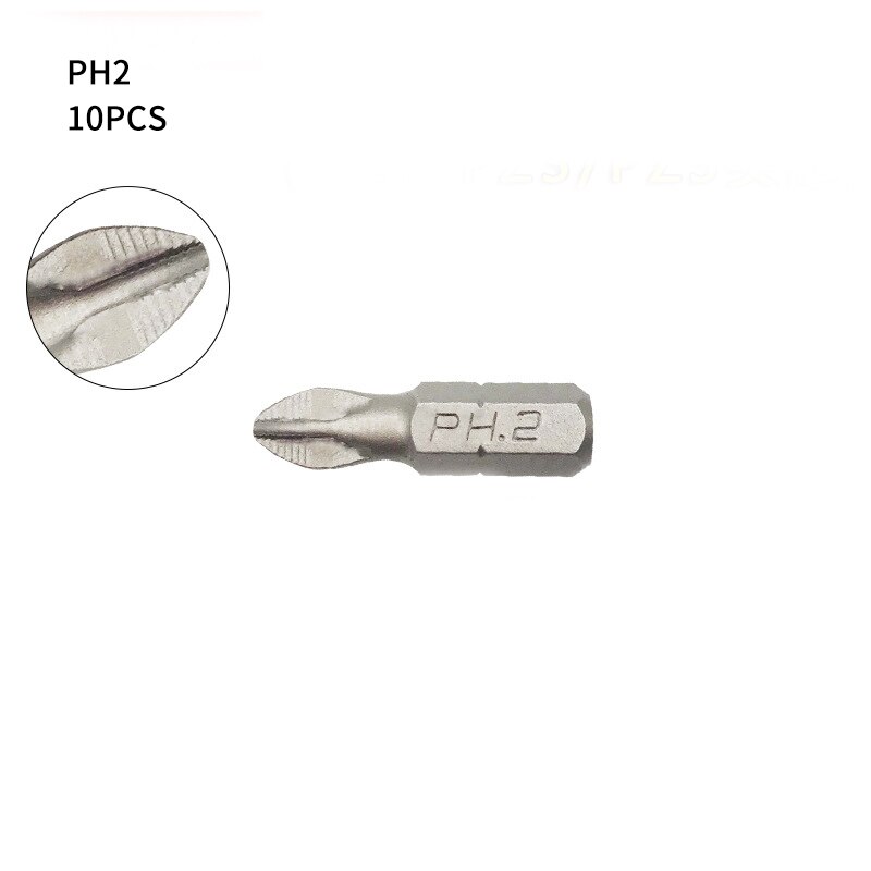 10/12 pièces PH1 PH2 PH3 PZ1 PZ2 PZ3 jeu d'embouts de tournevis magnétique 1/4 "tige hexagonale anti-dérapant Phillips accessoires pour outils électriques: 10pcs PH2 25mm