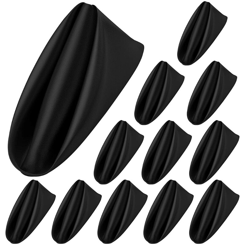 Y1UU 12Pcs 50cm Table Napkins Cloth Square Satin Fabric Napkin Pocket Handkerchief for Wedding Birthday Home Party Hotel: Black