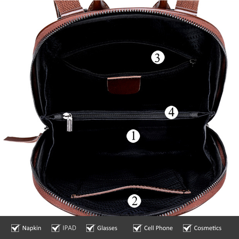 Realer Dames Rugzak - Vintage Leren Schooltas voor Tieners - Grote Capaciteit - Ritssluiting