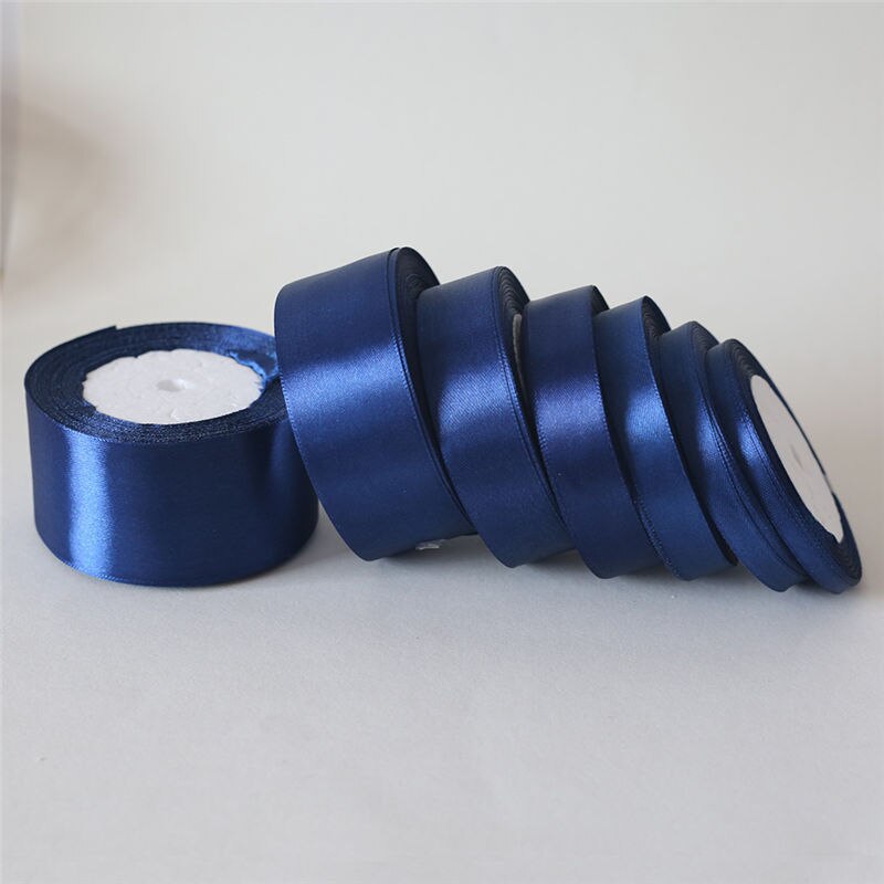 Cinta de satén de seda azul marino, 25 yardas/6mm-50mm, Material artesanal para decoración de de graduación, caja de de boda, accesorios de embalaje D7